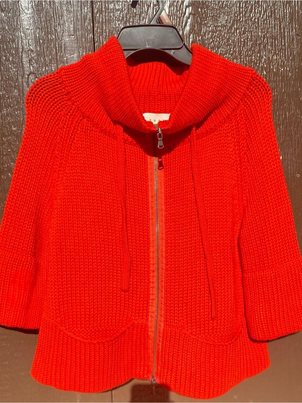 SHAE Red - orange Chunky Knit Zip Sweater zipper Jacket